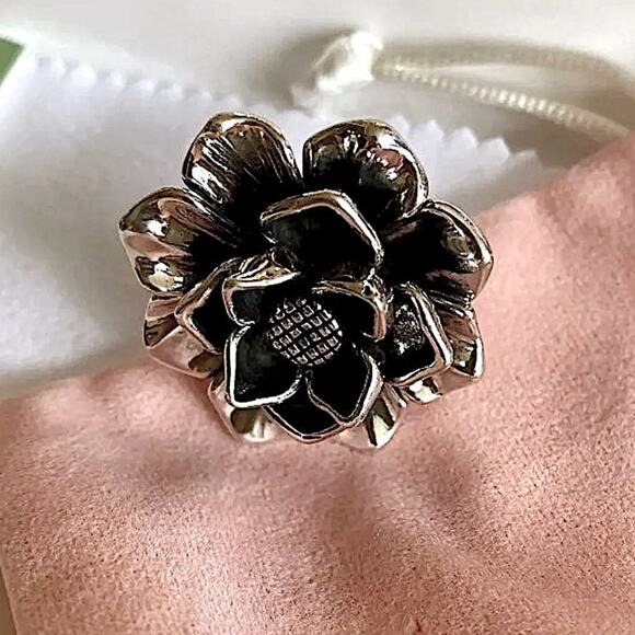 STERLING SILVER ADJUSTABLE RESIZABLE BIG FLOWER STATEMENT RINGS - Picture 6 of 10